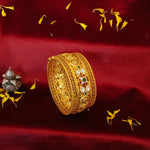 Load image into Gallery viewer, Antique Gold Kada with Kundan and Filigree Detailing