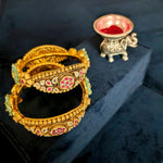 Load image into Gallery viewer, Antique Gold Bangles with Ruby-Colored, Emerald, and CZ Detailing