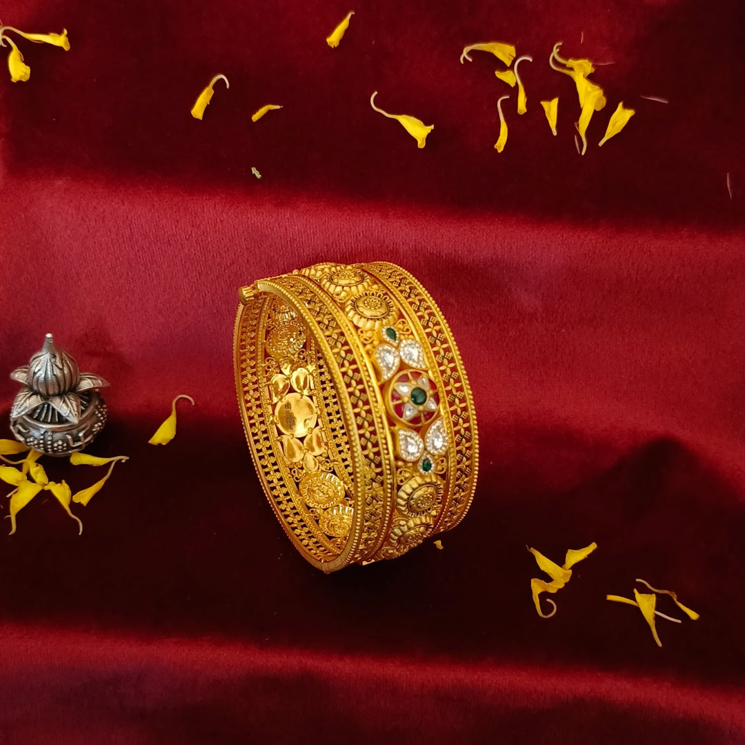 Antique Gold Kada with Kundan and Filigree Detailing