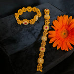 Load image into Gallery viewer, Traditional Real Gold Bracelet with Antique Floral and Hexagon Design
