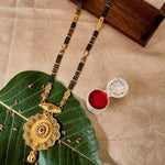 Load image into Gallery viewer, Gold Mangalsutra with Circular Floral Pendant &amp; Kundan Detailing
