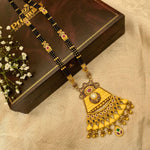 Load image into Gallery viewer, Designer gold Mangalsutra with Triangular Pendant &amp; Gemstone Accents
