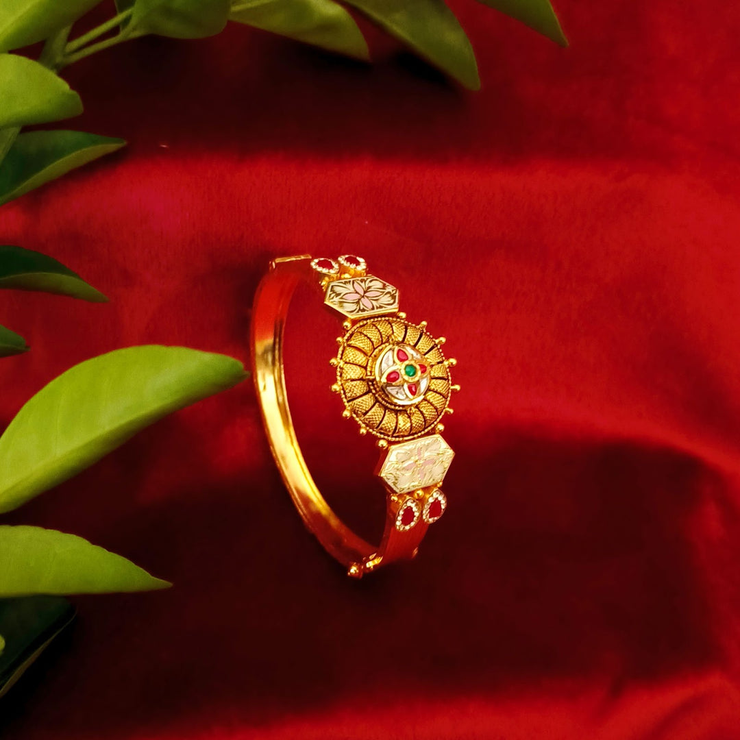 Heritage Gold Kada with Central Meenakari Design