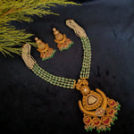 Load image into Gallery viewer, Traditional Real Gold Temple Necklace Set with Green Beads
