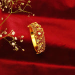 Load image into Gallery viewer, Floral Filigree Gold Kada with Stone Embellishments
