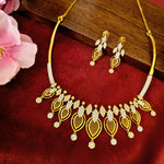 Load image into Gallery viewer, Leaf Motif Gold Necklace Set with Sparkling Stone Detailing
