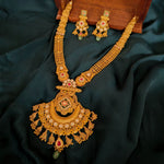 Load image into Gallery viewer, Antique Gold Temple Necklace Set with Lakshmi Pendant &amp; Kundan Work
