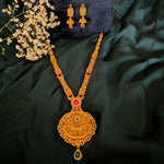 Load image into Gallery viewer, Gold Temple Necklace Set with Carved Pendant &amp; Multi-Stone Accents
