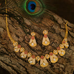 Load image into Gallery viewer, Gold Necklace Set with Pearl Drops and Red Stone Detailing
