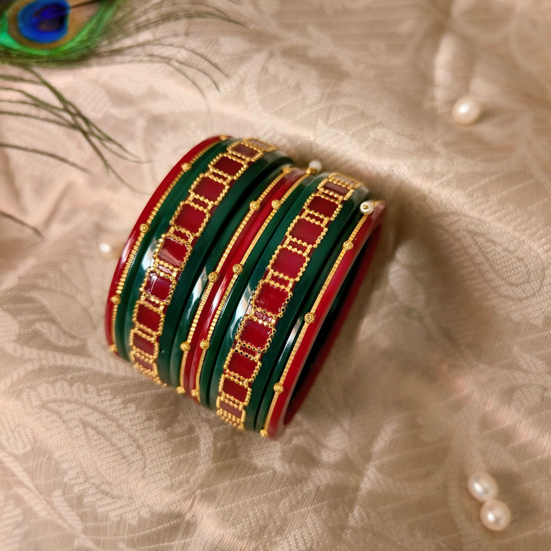 Elegant Green & Red Bridal Chuda with Gold Detailing