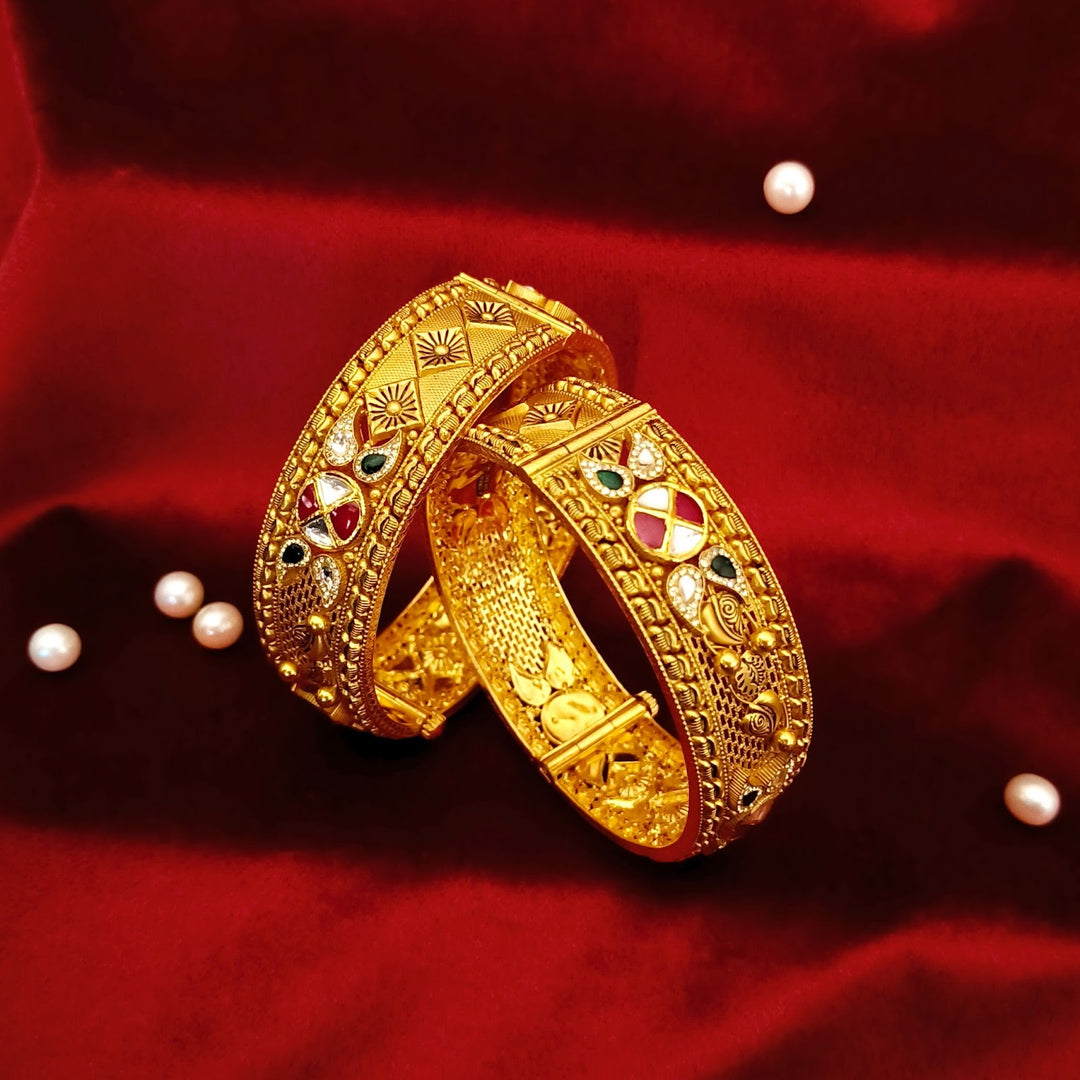 Traditional Gold Bangles with Intricate Detailing for Women