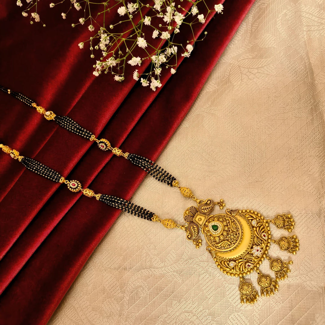Gold Crescent Moon Designer Mangalsutra with Traditional Detailing